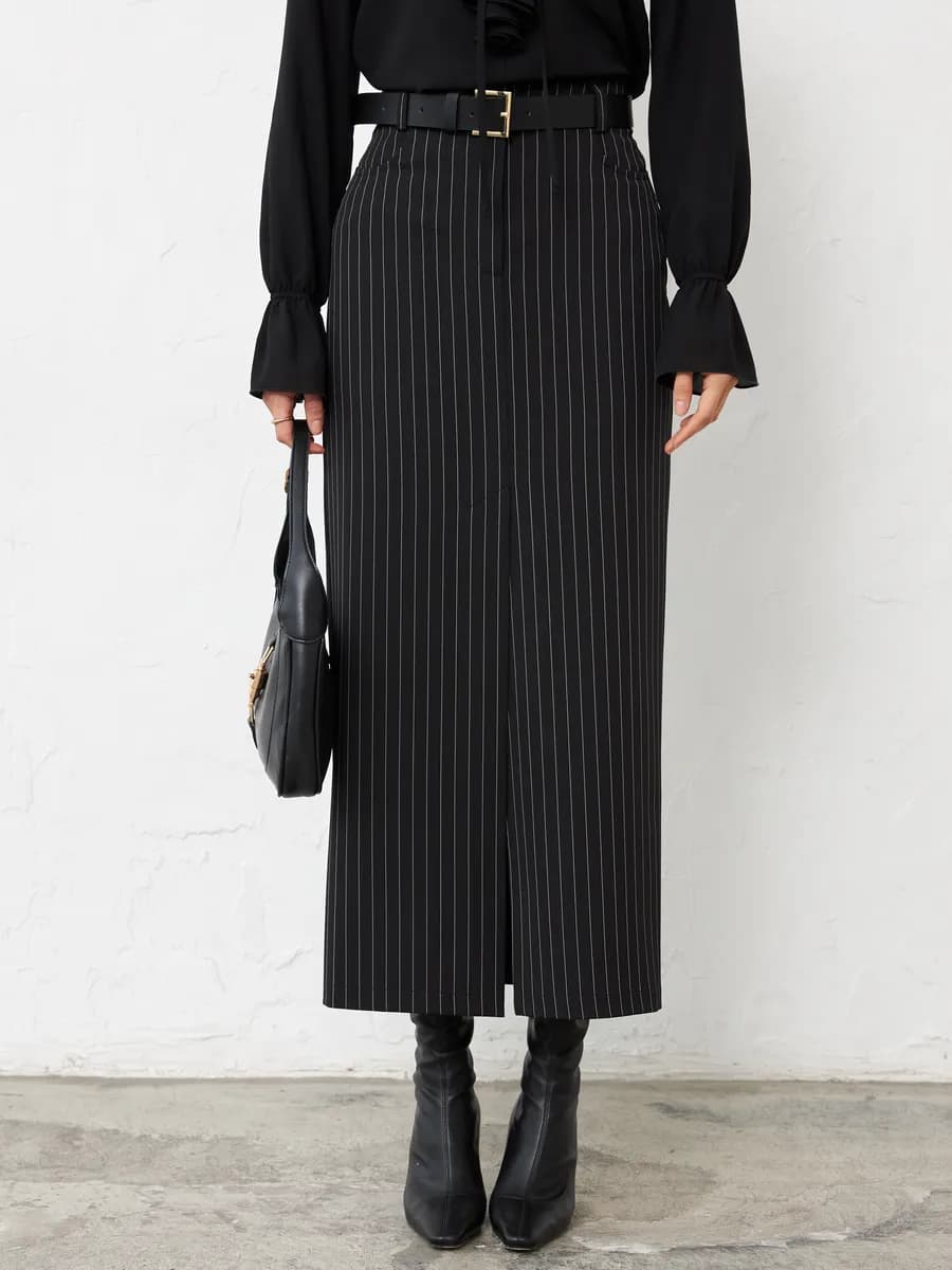 Юбка макси офисная с разрезом - фото 1