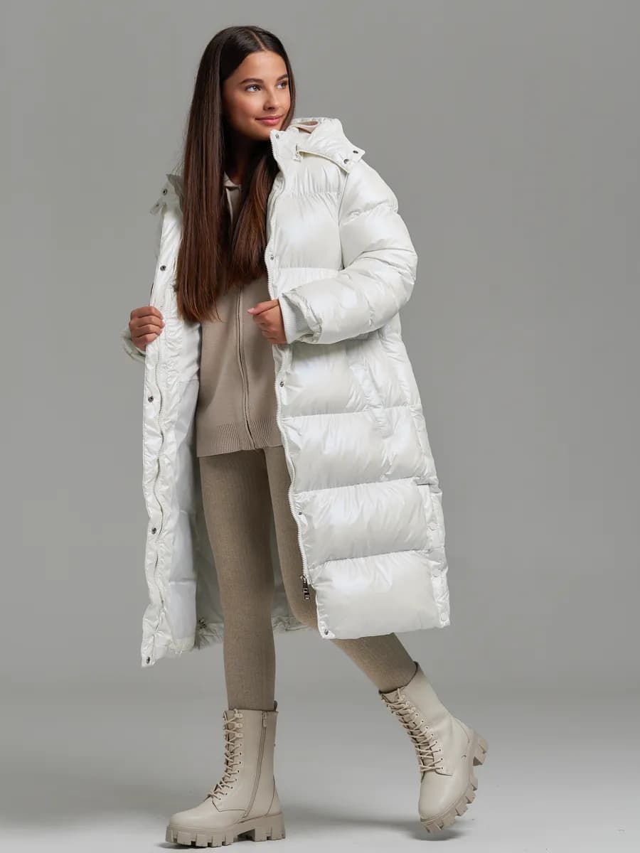 Пальто зимнее для подростка длинное с капюшоном