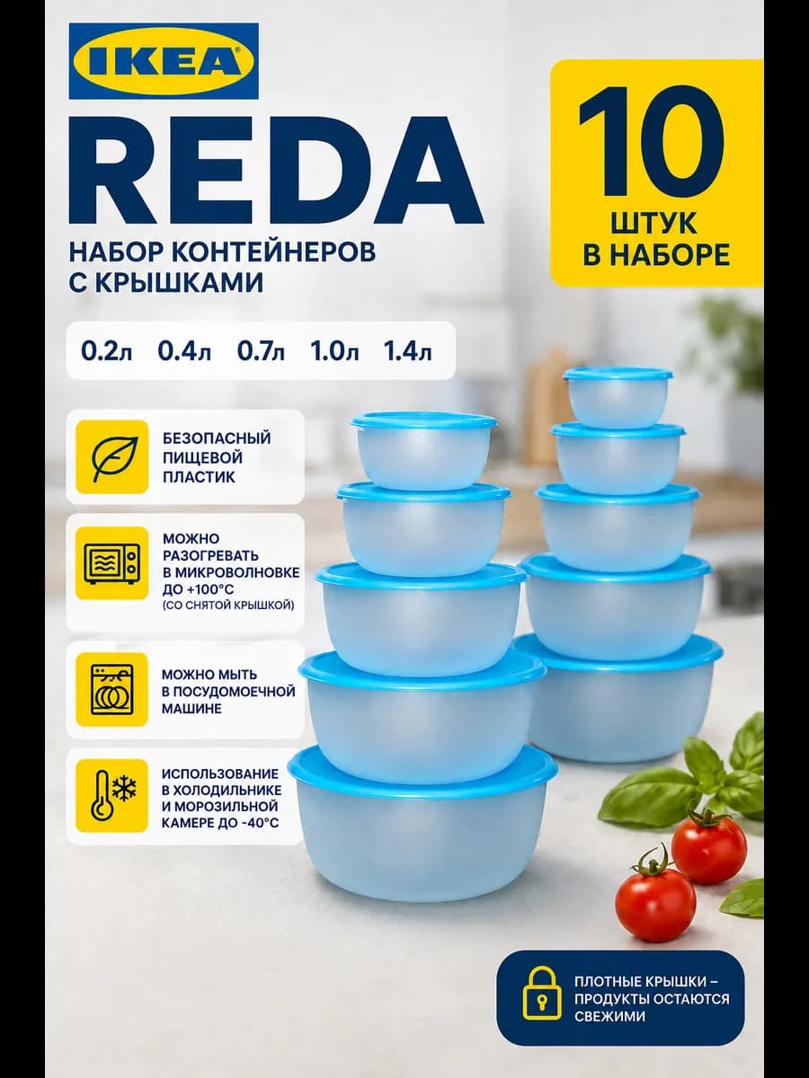 Контейнеры для еды с крышкой 10 шт безопасный пластик
