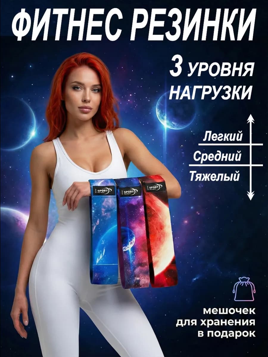 Резинки для фитнеса тканевые набор 3 шт Разная нагрузка