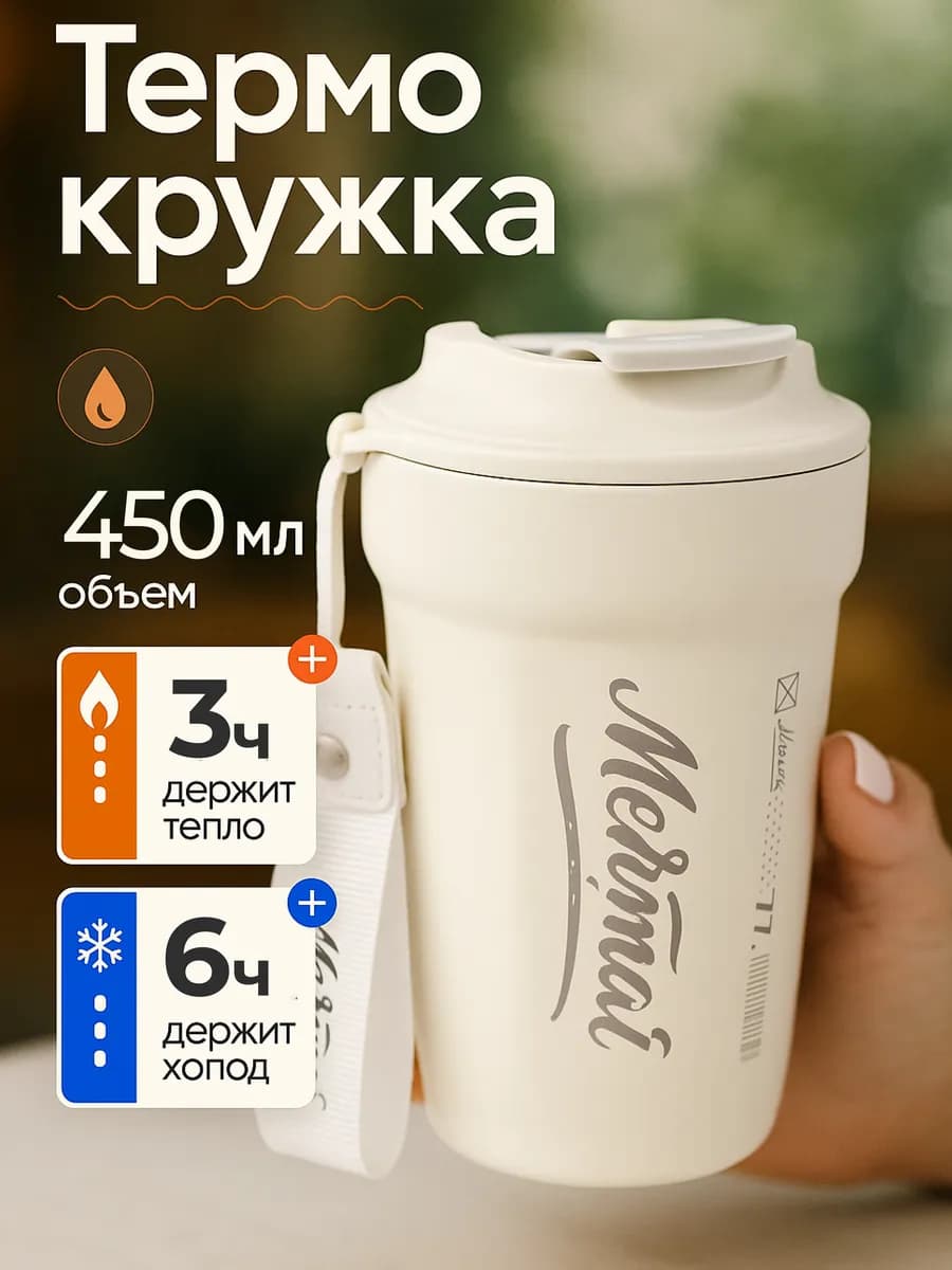 Термокружка для кофе и чая 450 мл автомобильная