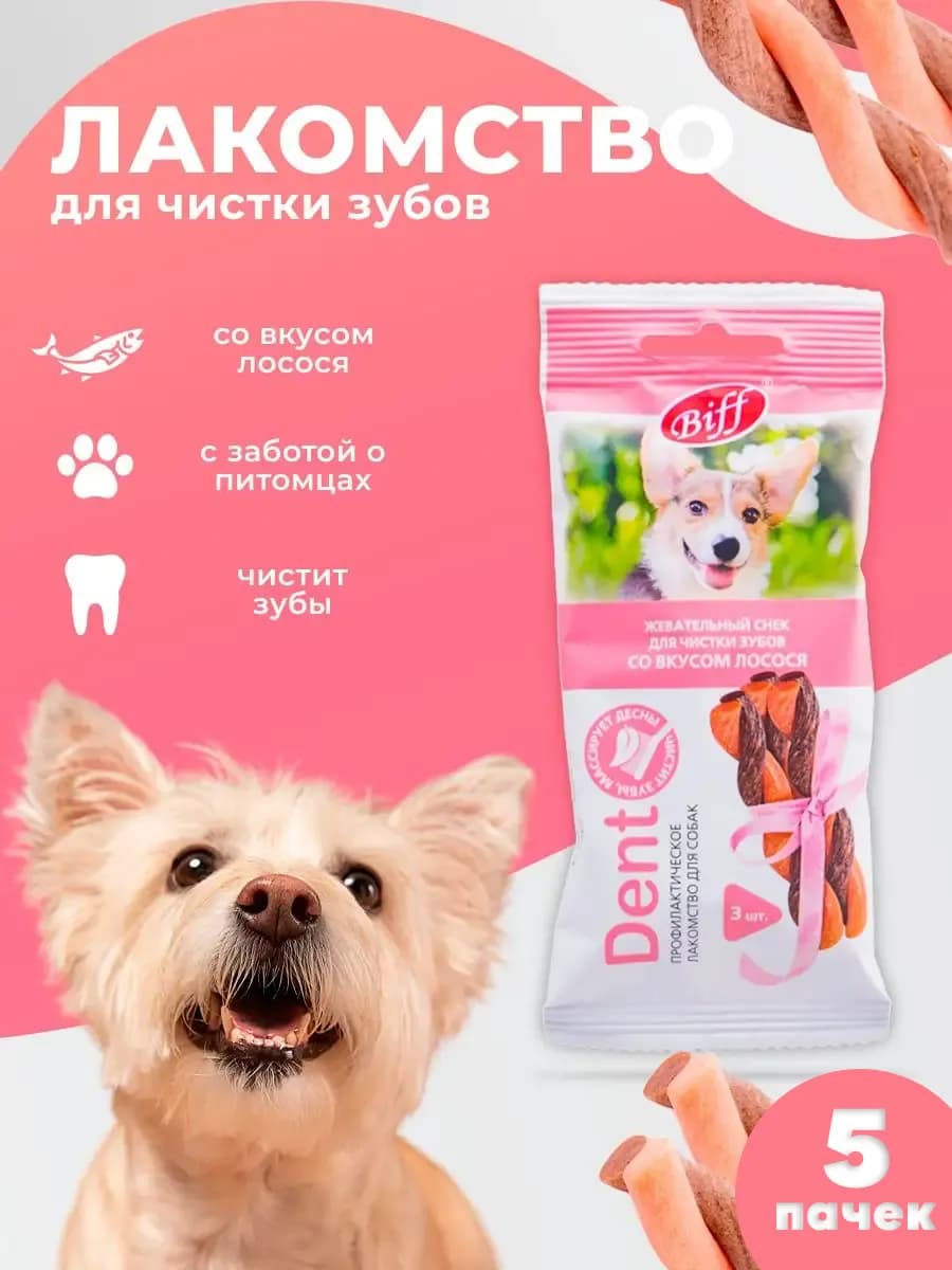 Лакомство для мелких пород Снек для чистки зубов с лососем 5
