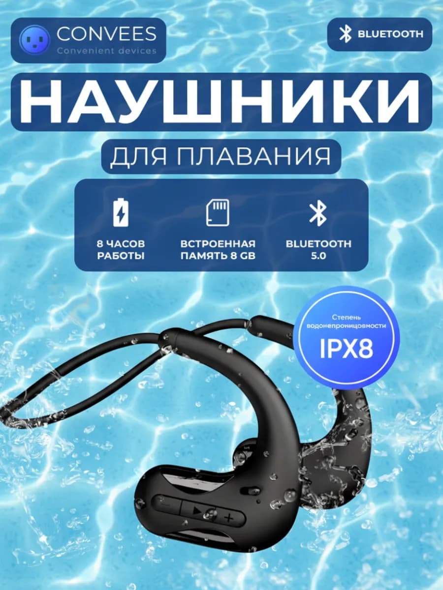Спортивные водонепроницаемые наушники для плавания - фото 1