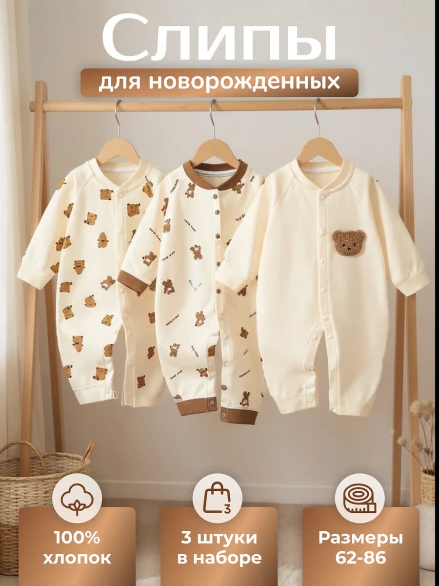 Слип для новорожденных комбинезон нательный для малыша 3 шт