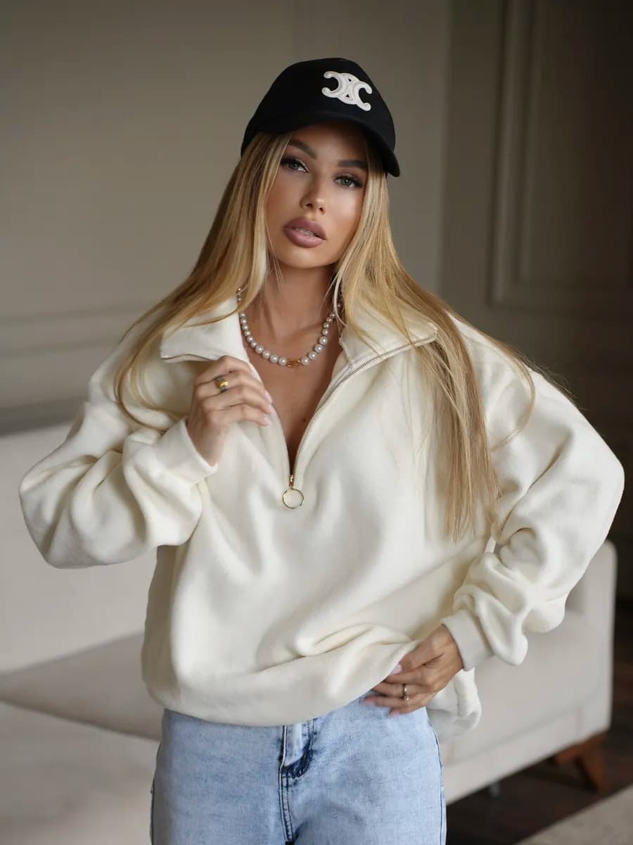 Толстовка оверсайз полузамок теплая на флисе