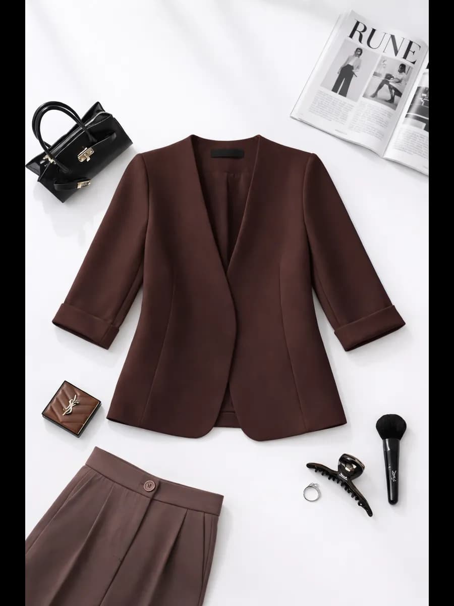 Пиджак приталенный коричневый жакет больших размеров