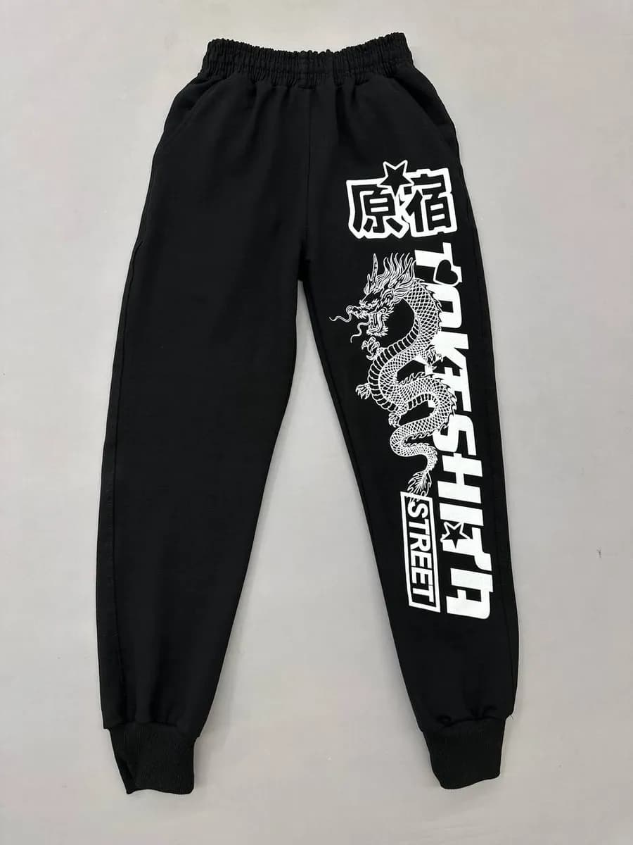 Спортивные штаны с принтом без начеса