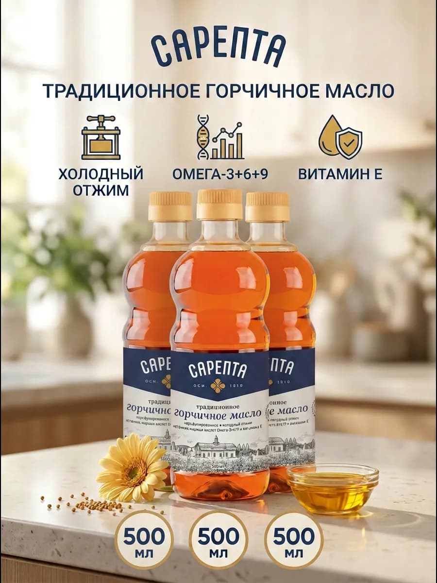 горчичное масло традиционное 3 шт по по 500мл