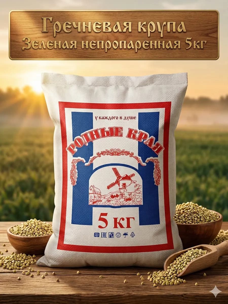 Грченевая крупа непропаренная Зеленая 5кг