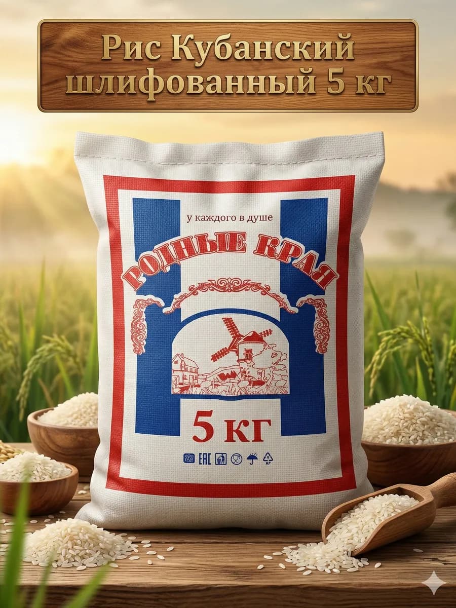 Рис Кубанский шлифованный 5кг