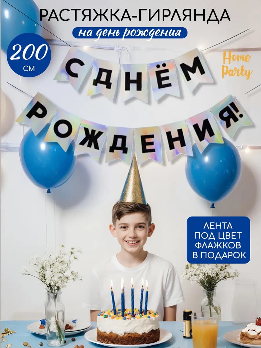 Флажки растяжка-гирлянда С Днем Рождения