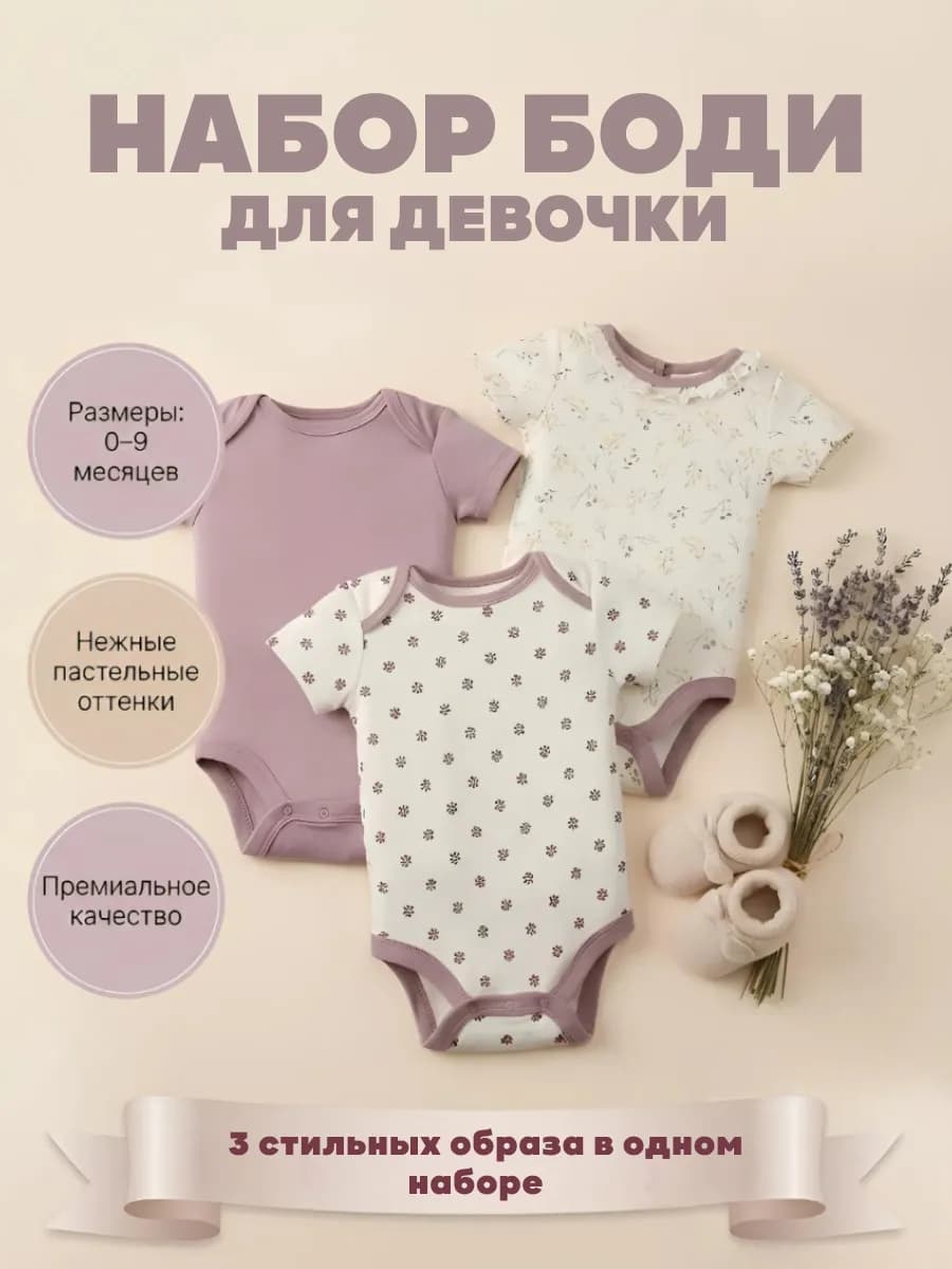 Боди для новорождённых девочек с коротким рукавом