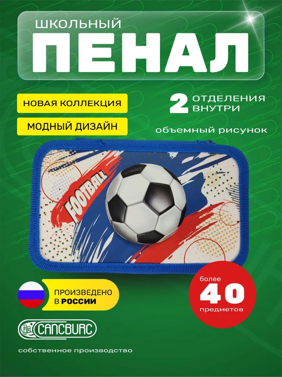 Пенал школьный, 2 отделения, объемная картинка