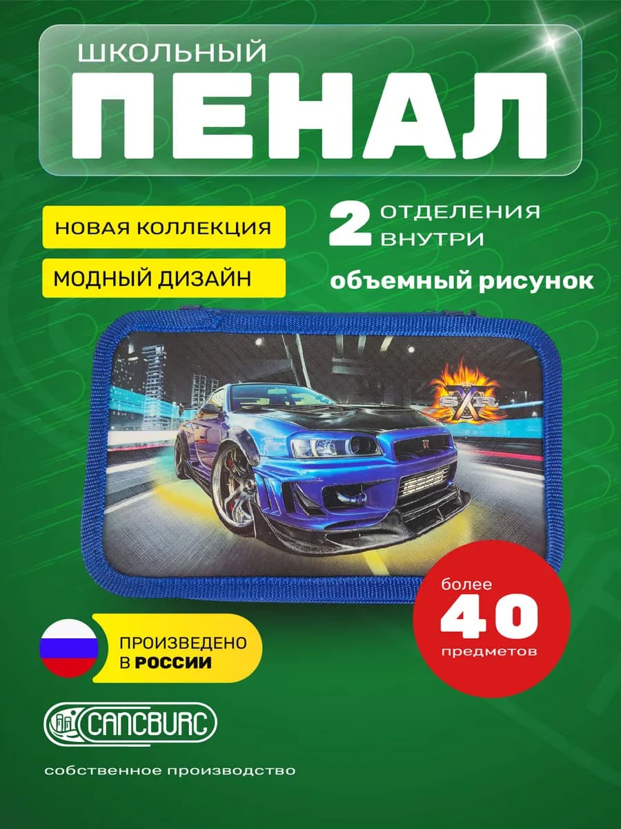 Пенал школьный, 2 отделения, объемная картинка
