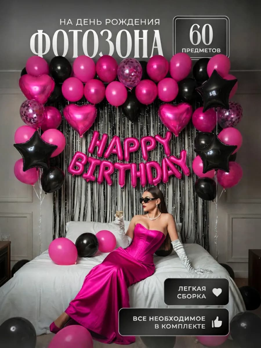 Воздушные шары Happy Birthday фотозона День Рождения