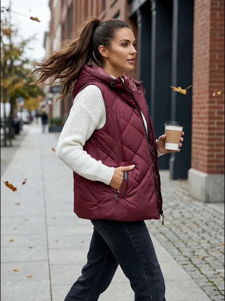 Жилетка утепленная демисезонная с капюшоном - фото 1