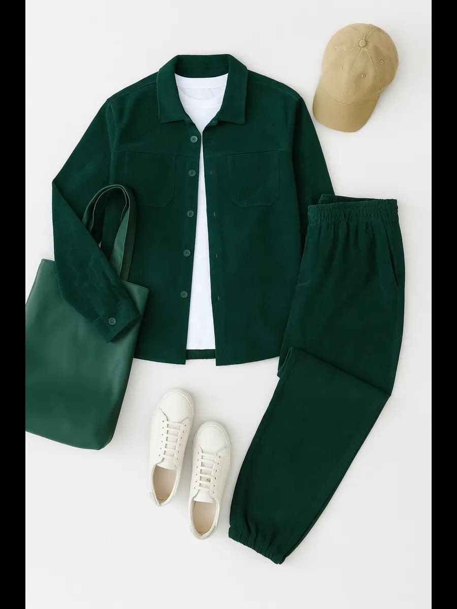 Костюм двойка вельветовый с рубашкой и брюками оверсайз