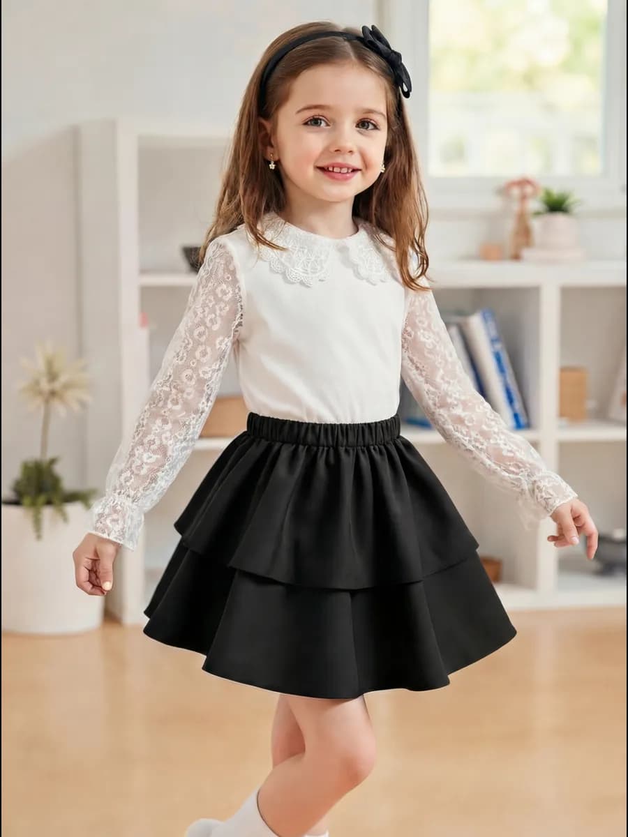 Блузка школьная с длинным кружевные рукавами