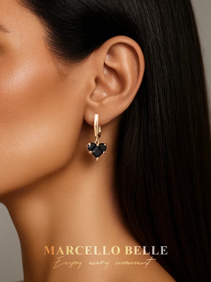 Серьги сердце алмазное стекло тренд 2025 золотистые - фото 1