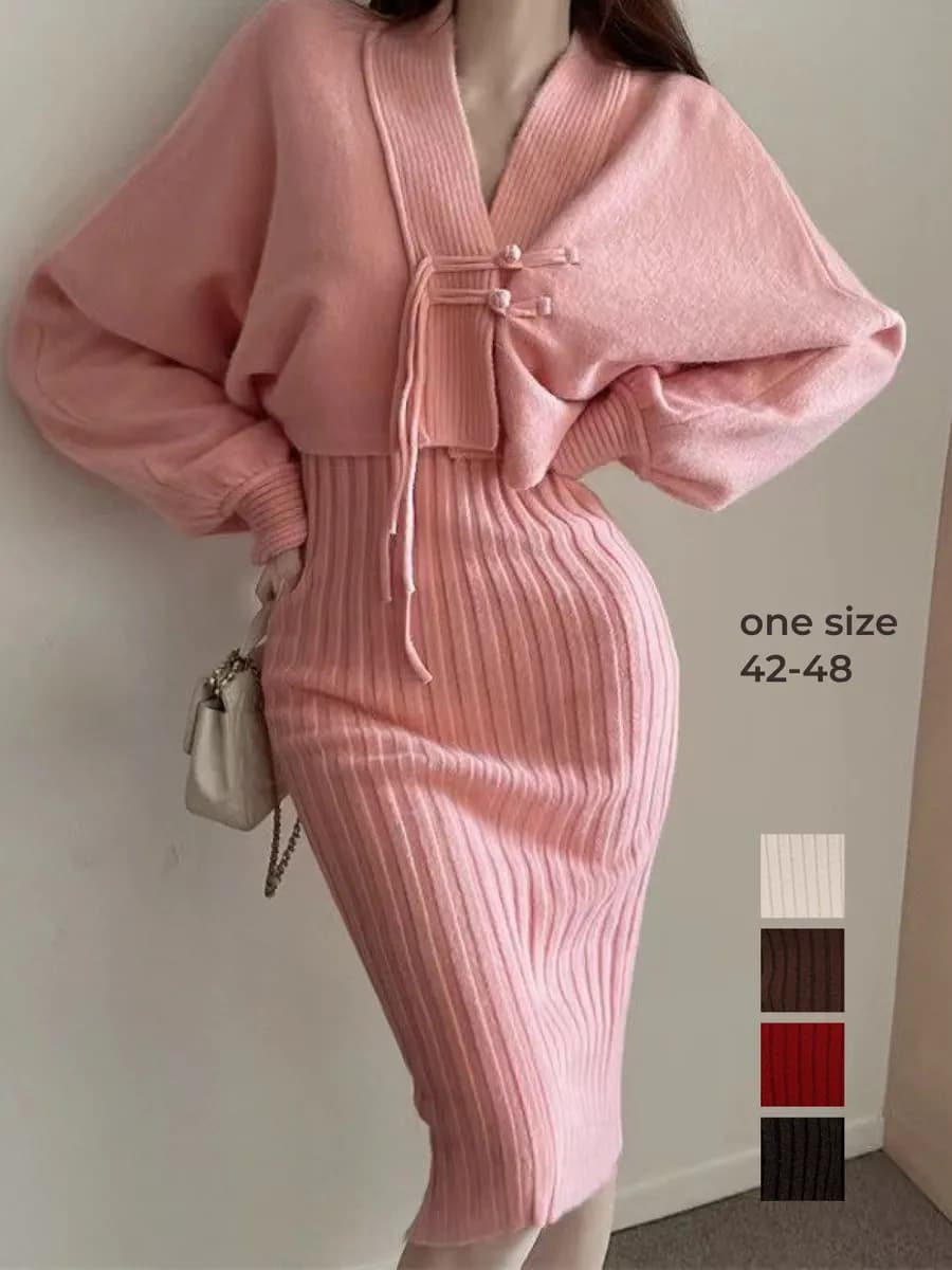 Костюм вязаный платье с кардиганом