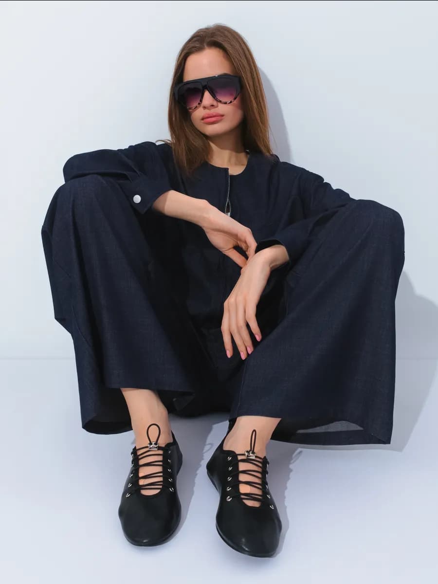 Балетки кожаные туфли со шнуровкой