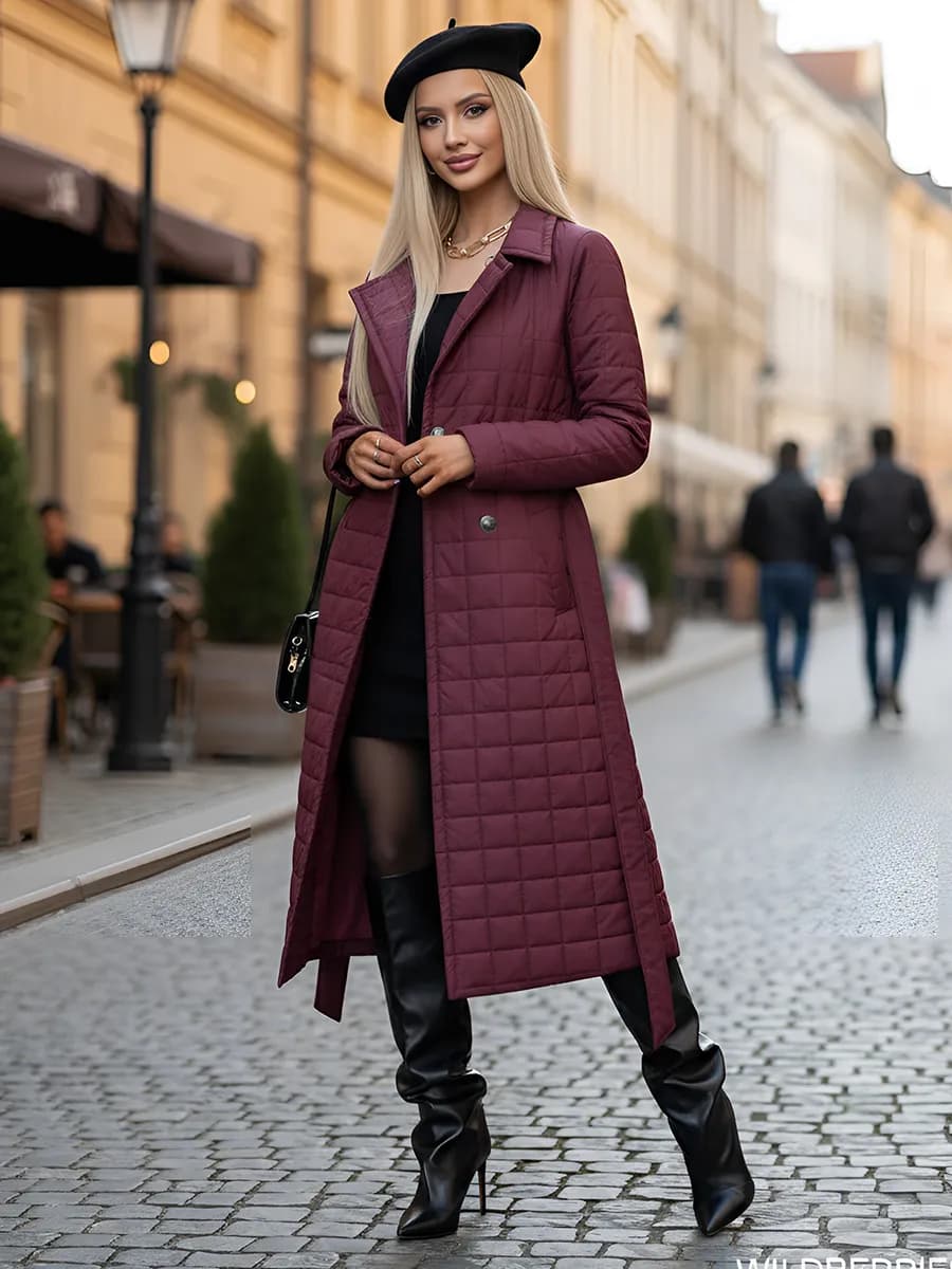 Куртка-пальто осеннее стеганое утепленное с поясом