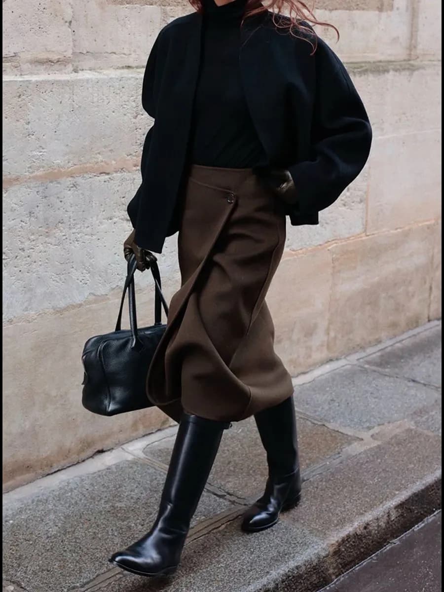 юбка миди с запахом и разрезом спереди