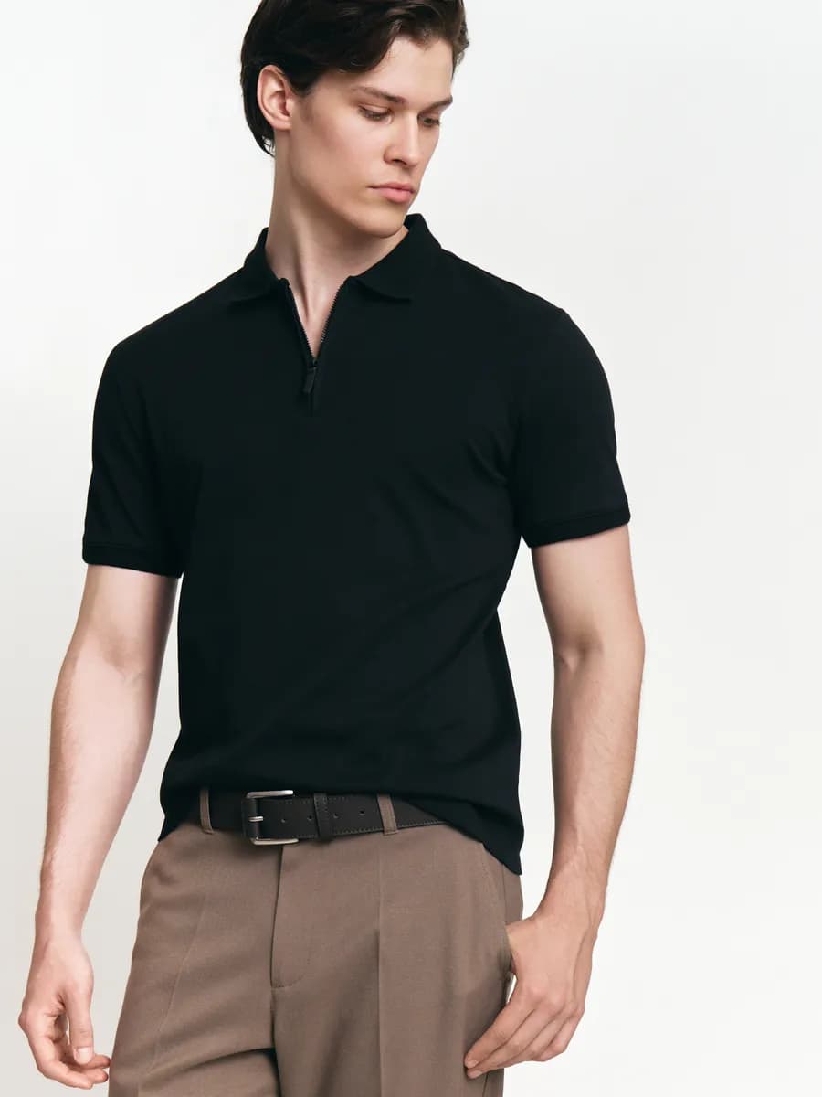 Мужская футболка поло на молнии хлопок - фото 1