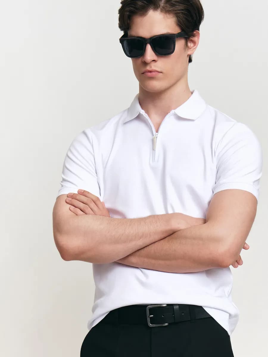 Мужская футболка поло на молнии хлопок