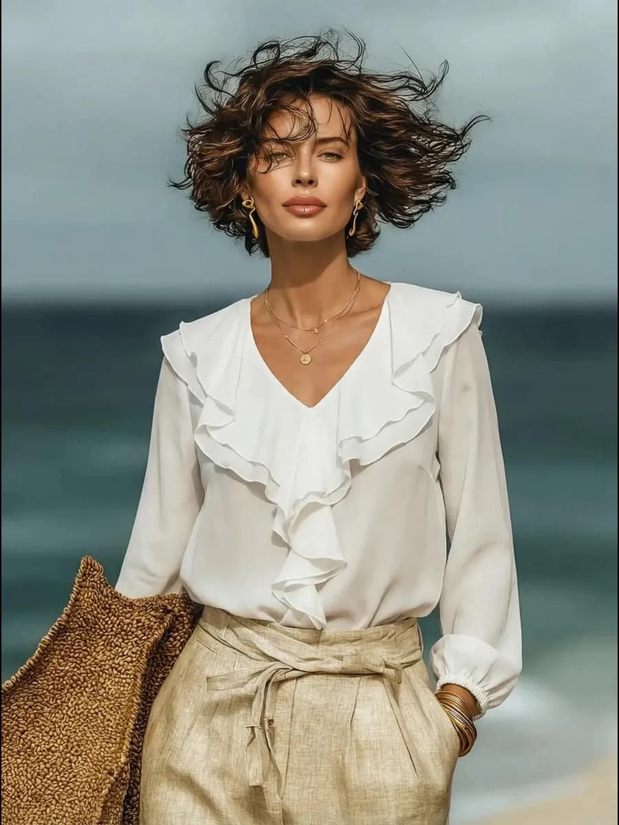 Блузка нарядная с двойными воланами - фото 1