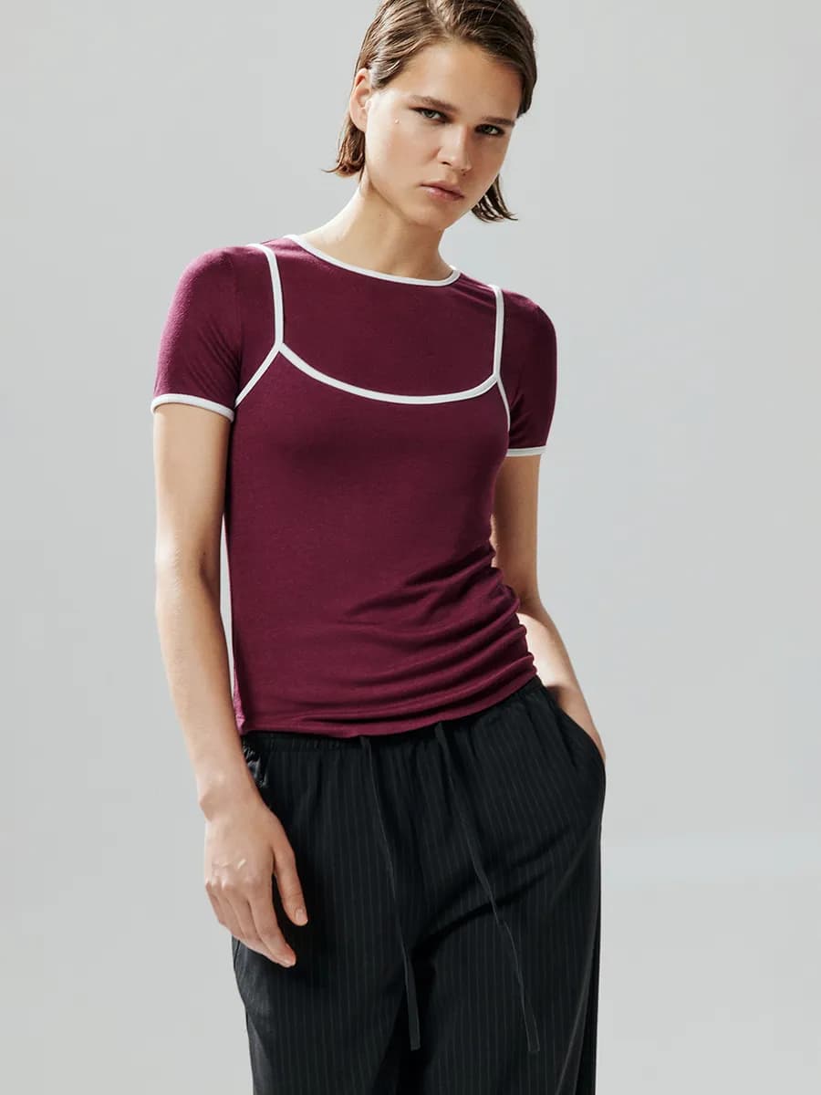 Футболка с имитацией майки на бретельках