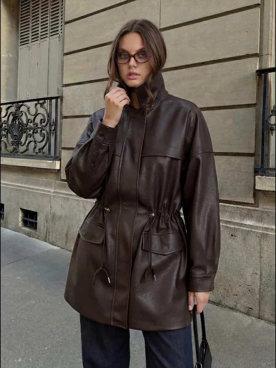 Куртка рабочего кожаная парка коричневая