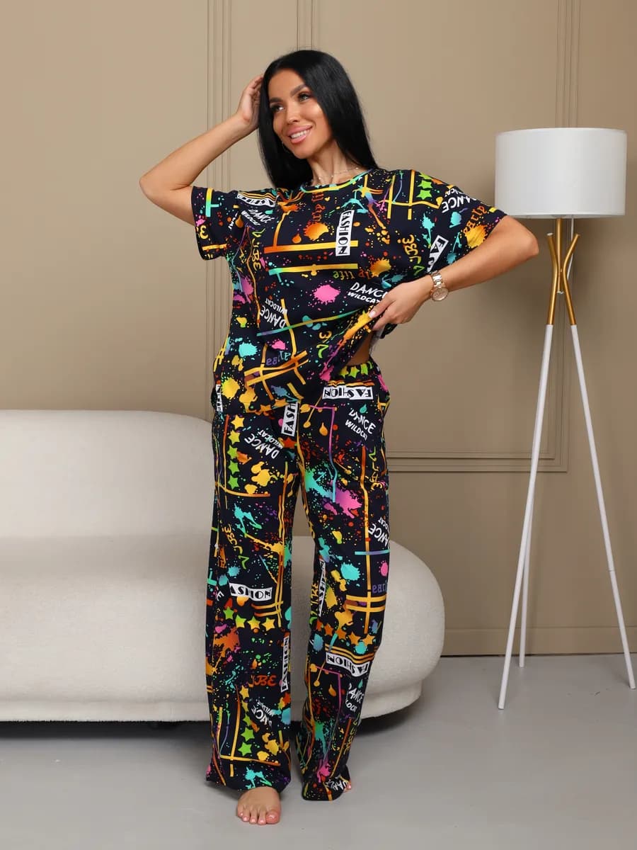 Костюм с брюками домашний больших размеров летний