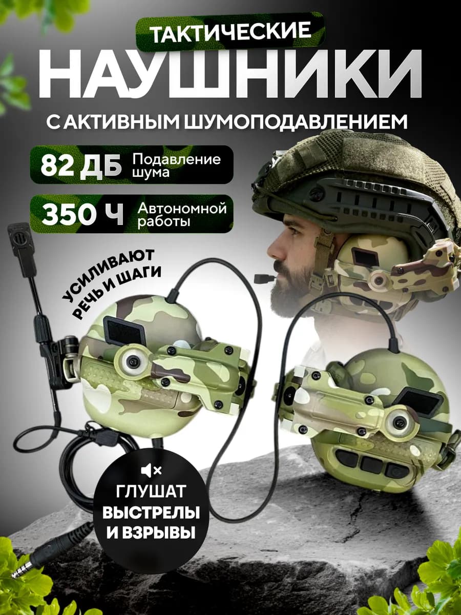 Тактические наушники для стрельбы активные с шумоподавлением