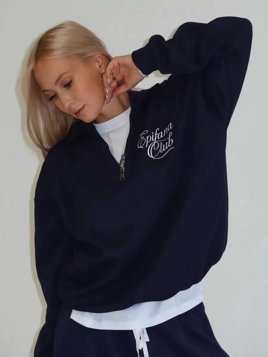 Свитшот теплый поло полузамок оверсайз без начеса