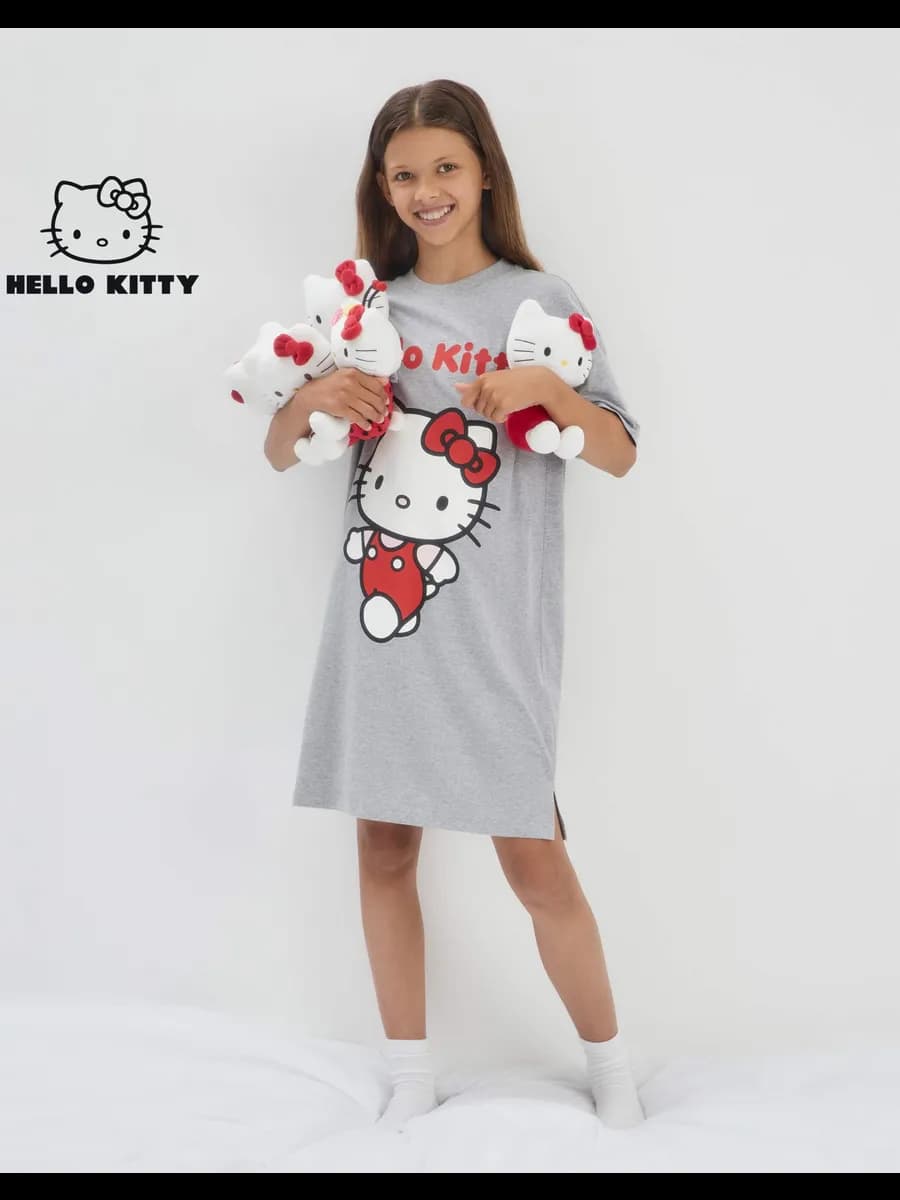 Серая ночная сорочка с принтом Hello Kitty