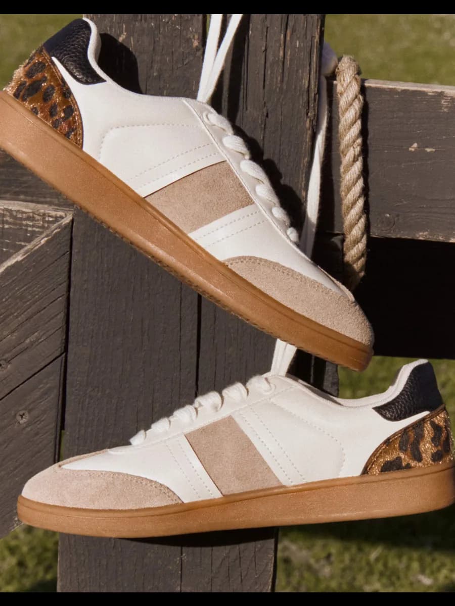 Комбинированные кеды с леопардовой вставкой