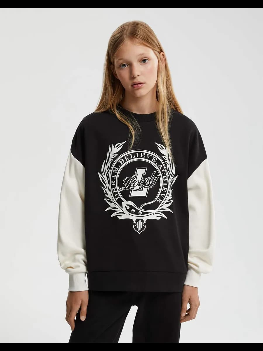 Свитшот oversize с принтом и начёсом