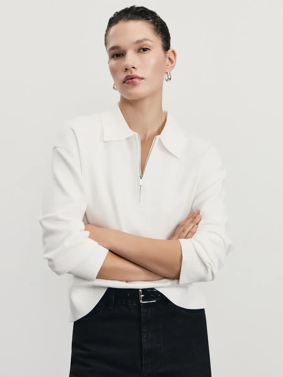 Джемпер вязаный поло на молнии школьный - фото 1