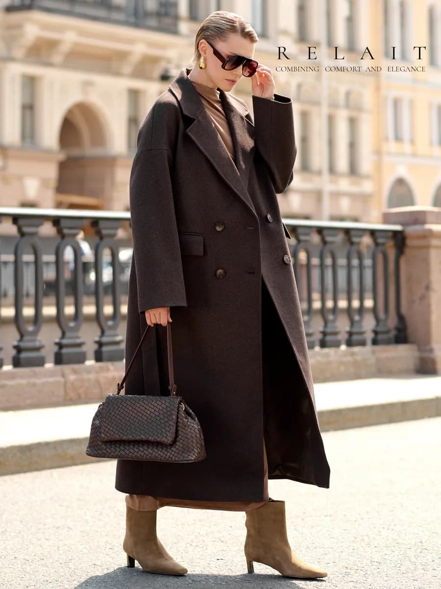 Пальто длинное демисезонное оверсайз шоколадное