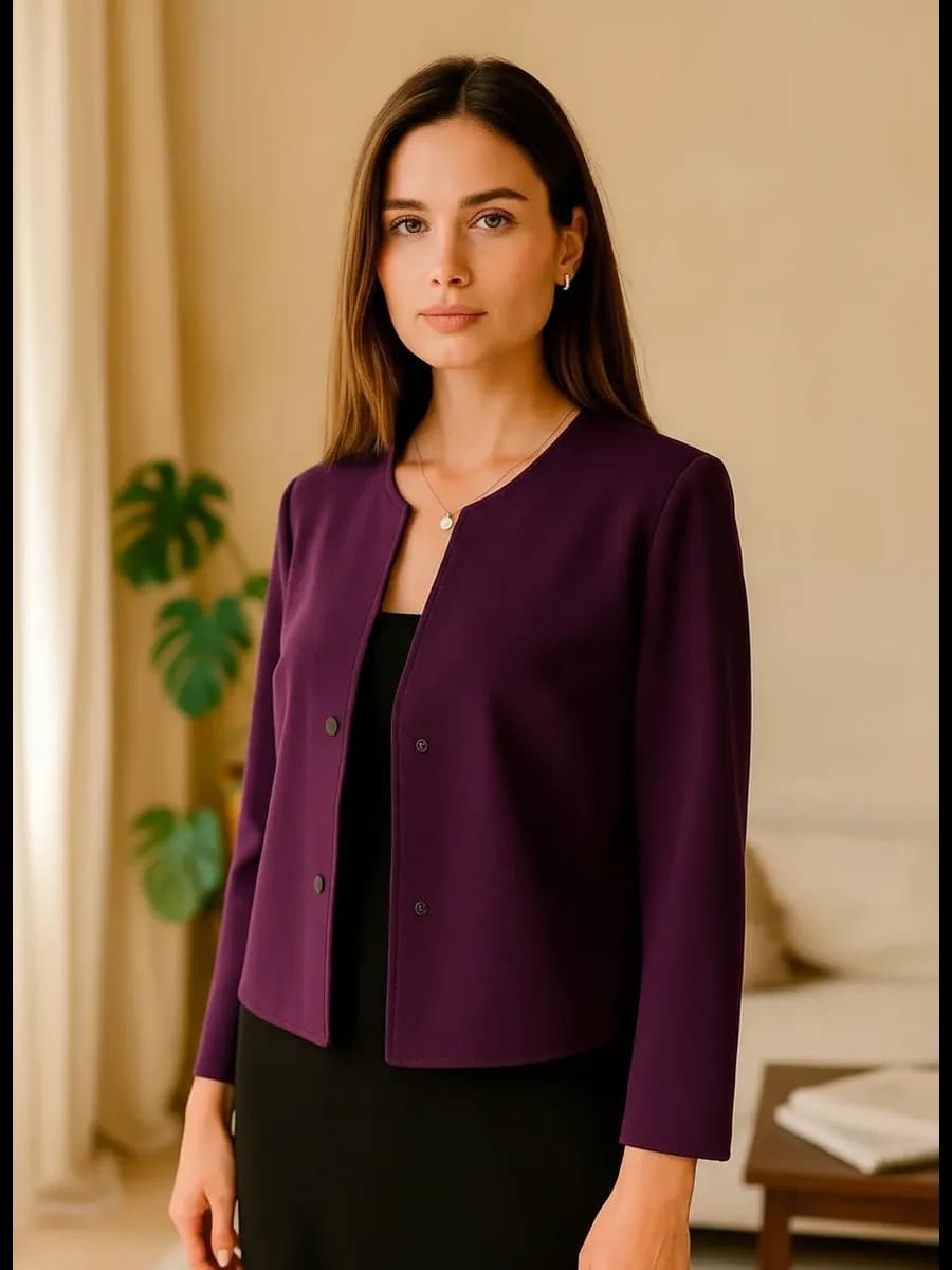 Жакет-пиджак трикотажный, укороченный, рукав 3 4