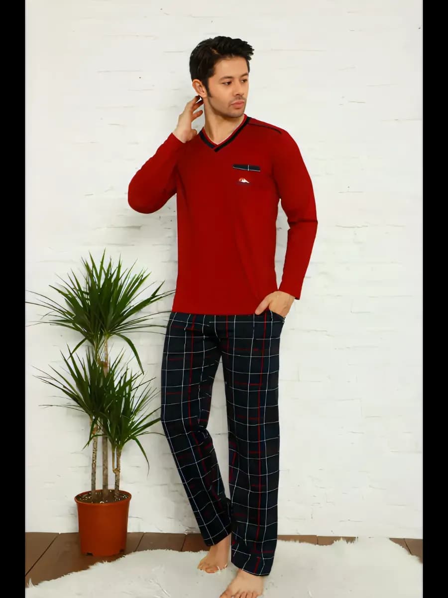 Пижама со штанами с длинным рукавом хлопковая