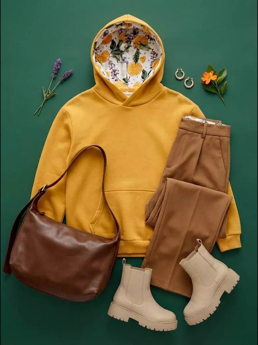 Худи оверсайз теплое с начесом и принтом в капюшоне