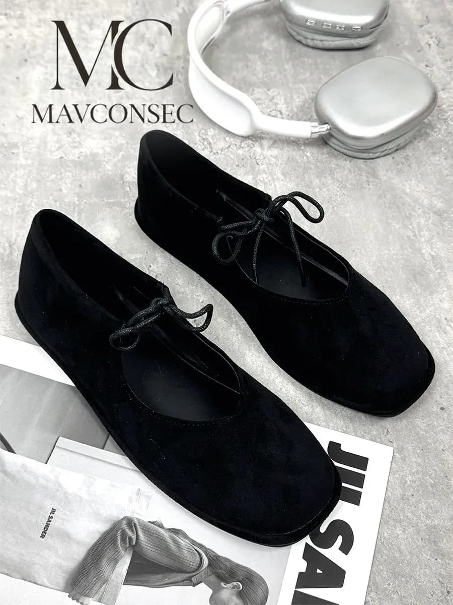 Балетки c ремешком на завязках