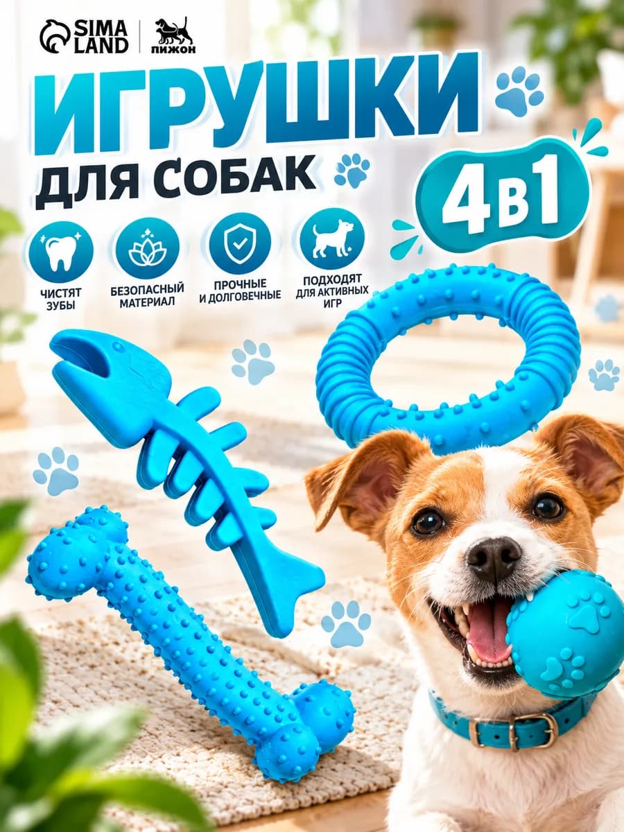Набор игрушек для собак, 4 в 1
