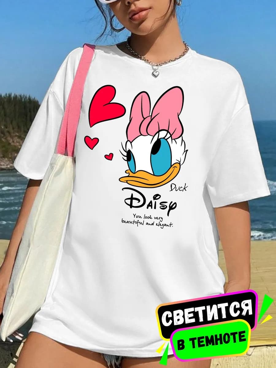 Футболка женская белая оверсайз с ярким принтом