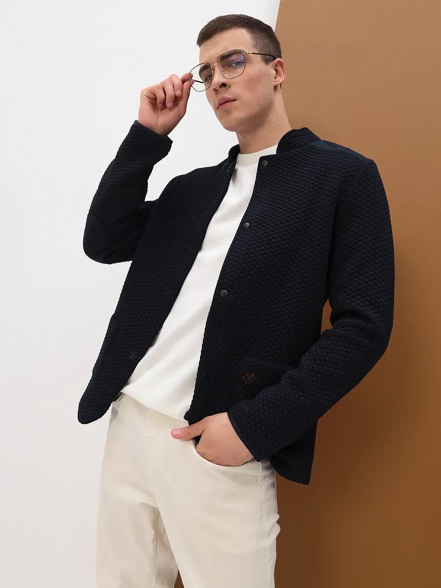 Пиджак синий трикотажный под джинсы повседневный