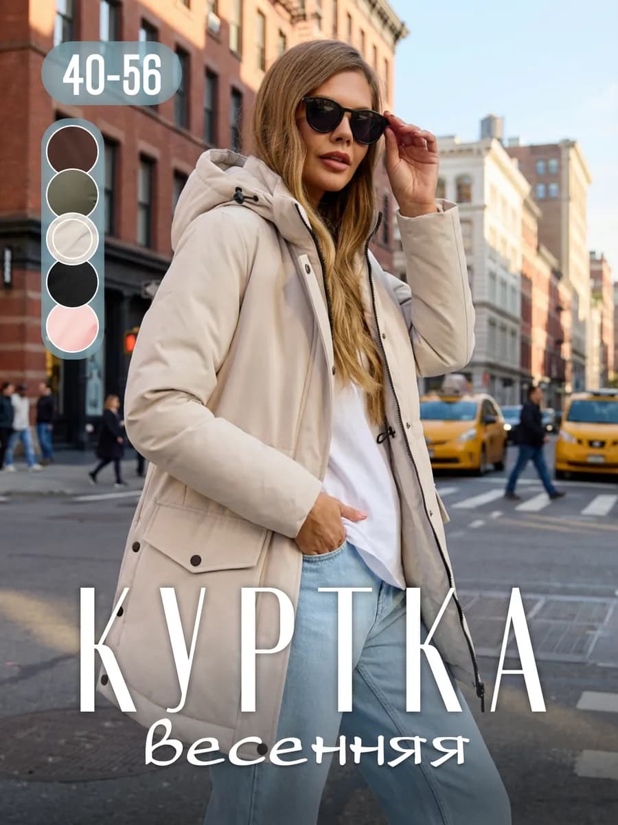 Удлиненная куртка парка с капюшоном демисезонная