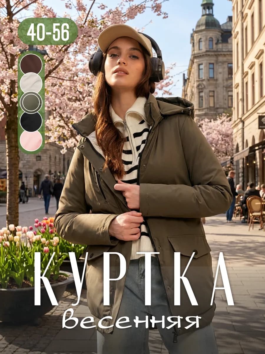 Удлиненная куртка парка с капюшоном демисезонная