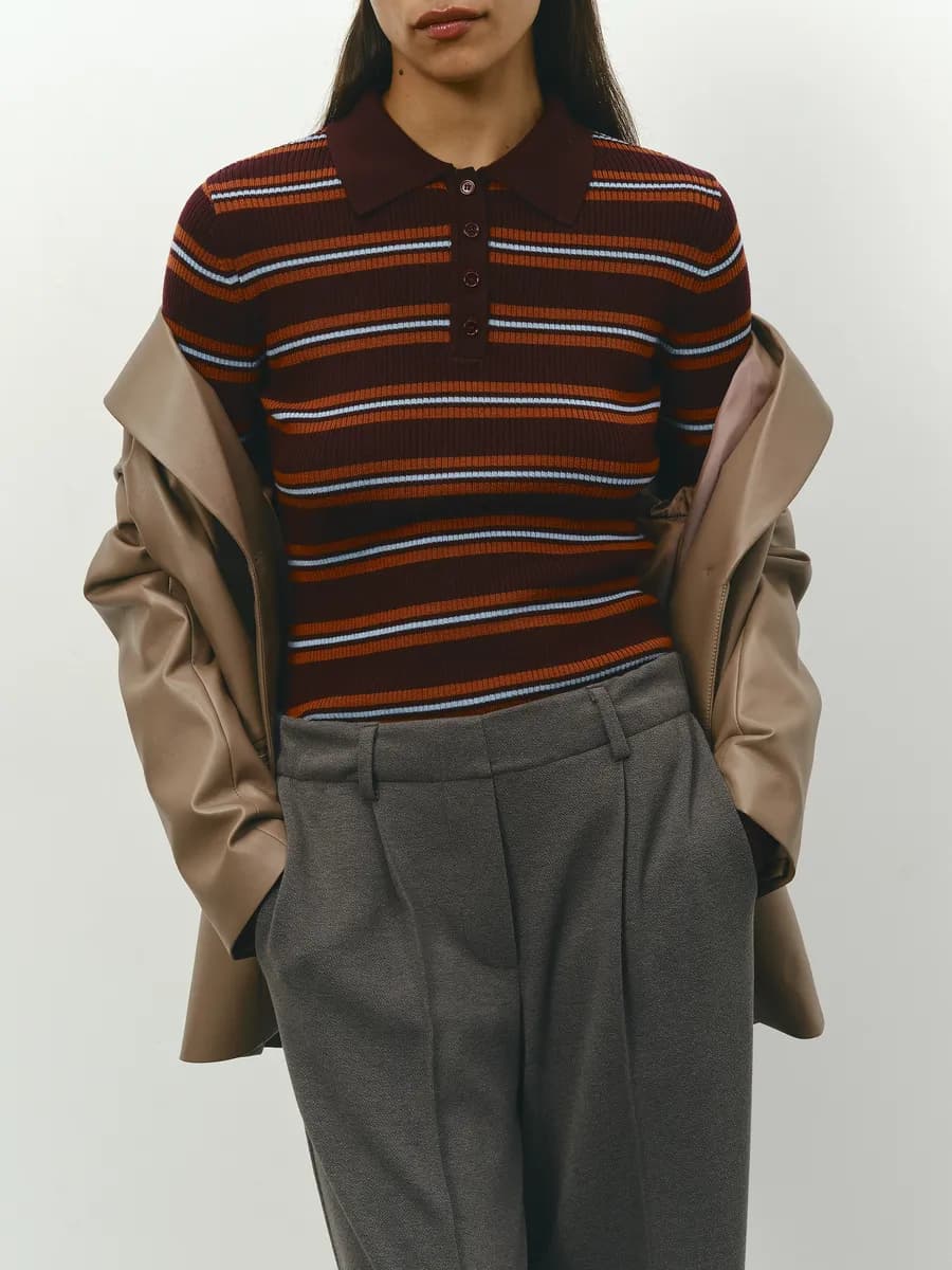 Джемпер поло в полоску на пуговицах шерстяной